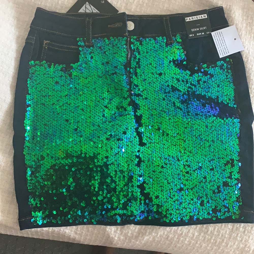 Parisian Denim Mini Skirt w/ Sequin Front